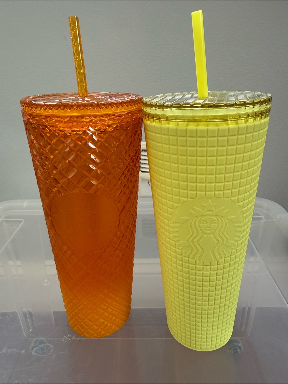 Starbucks Yellow and Orange Textured Reusable Cold Cups with Straws